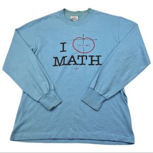 Vtg 80s Tee Jays Hef T Shirt Tee I Love Math Lovers Long Sleeve Blue Geek Nerd
